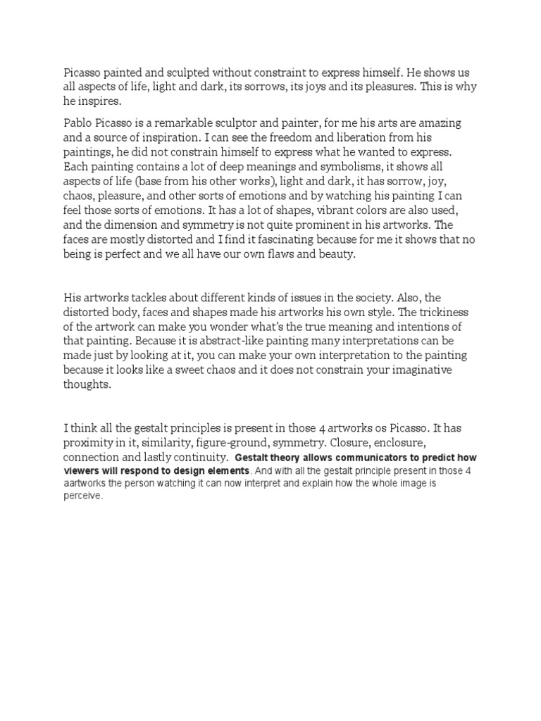 Picasso's Art: Freedom and Emotion | PDF