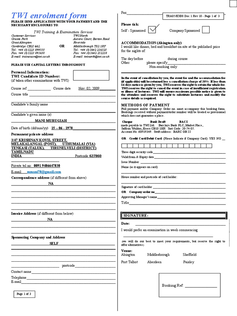 TWI Enrolment Form for Examinations | PDF | Nondestructive Testing ...