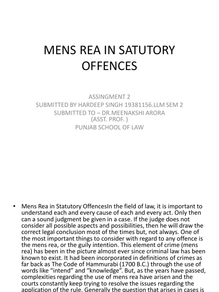 Mens Rea in Statutory Offences | PDF | Crimes | Crime & Violence
