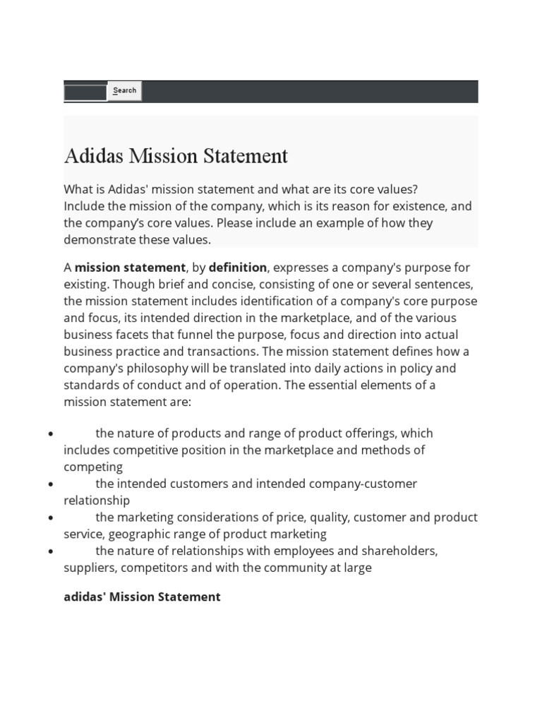 health Melodious Messed up Adidas Mission Statement | PDF | Brand | Marketing