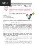 Avaliação Final de Geografia da I unidade 5ªsérie