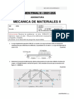 Mecanica de Materiales Ii: Examen Final Ii - 2021-20A