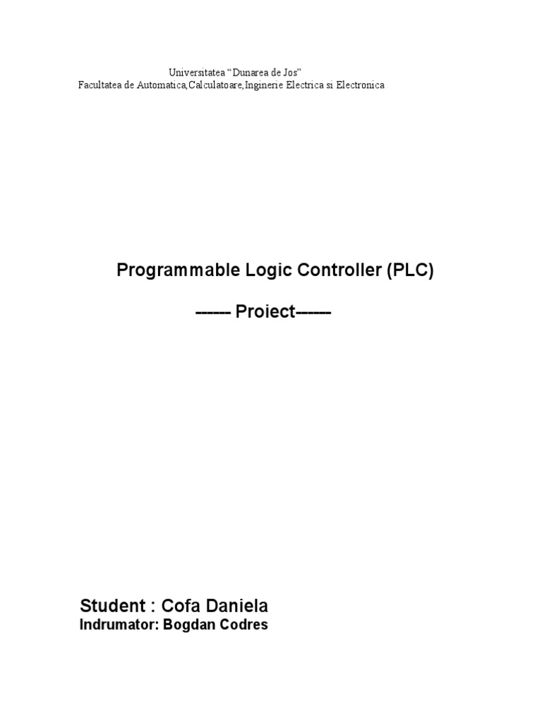 Programmable Logic Controller PLC Proiect | PDF