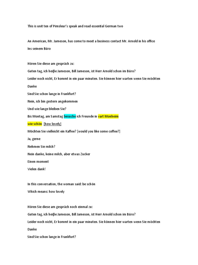 tr10 Pimsleur German II Transcript | PDF