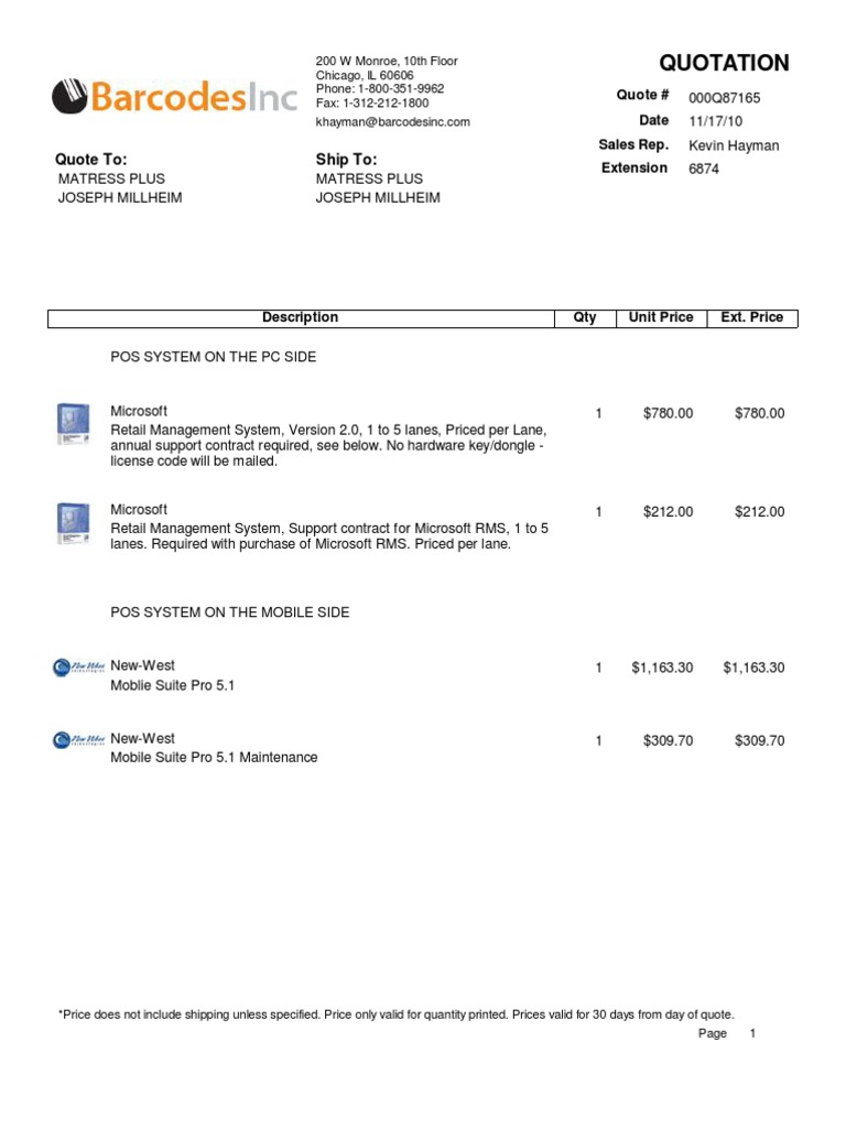 POS System Quote for MATRESS PLUS | PDF | Point Of Sale | Business
