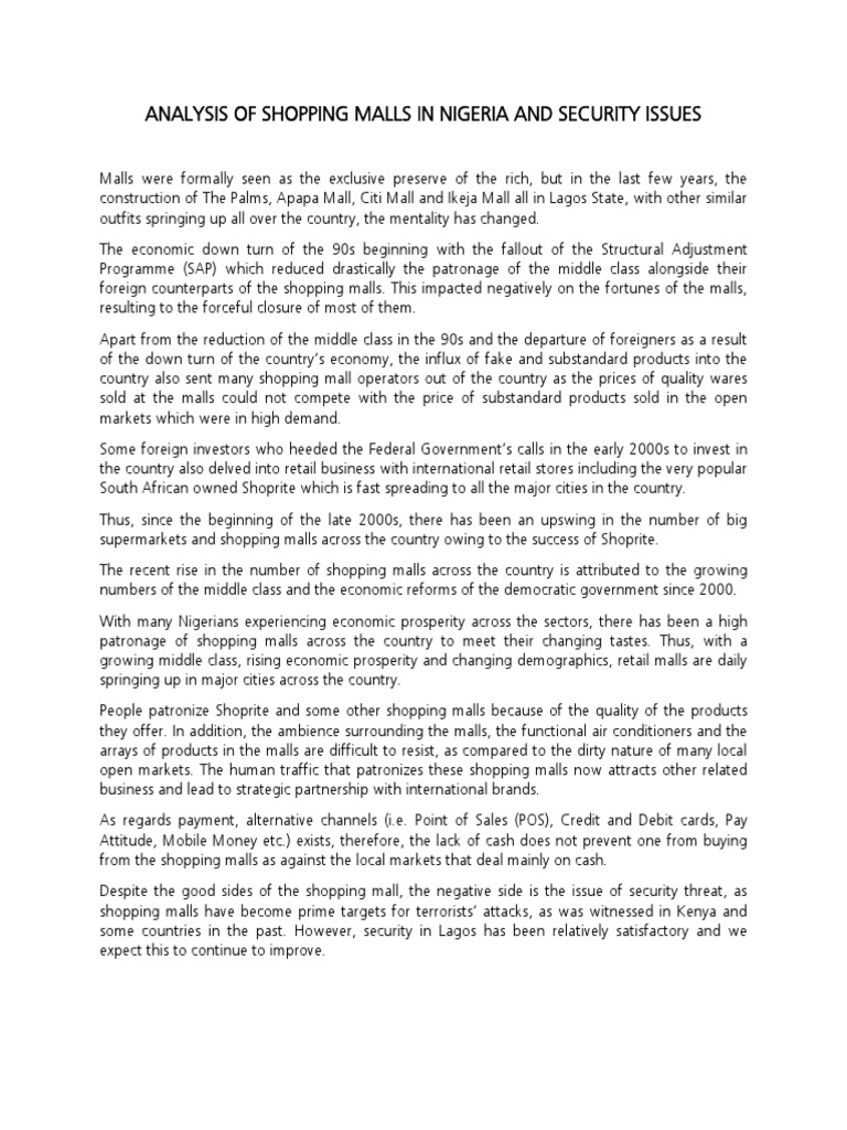 Analysis Of Shopping Malls In Nigeria Pdf Swot Analysis Retail