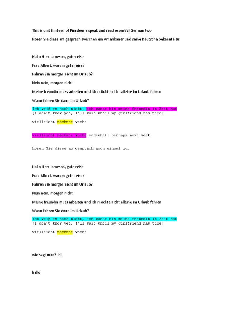 tr13 Pimsleur German II Transcripts | PDF