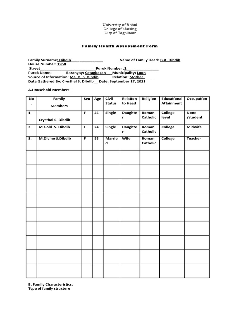 Family Health Assessment | PDF | Family | Sanitation