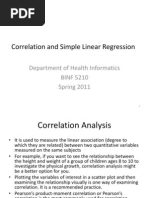 Correlation and Simple Linear Regression: Department of Health Informatics BINF 5210 Spring 2011