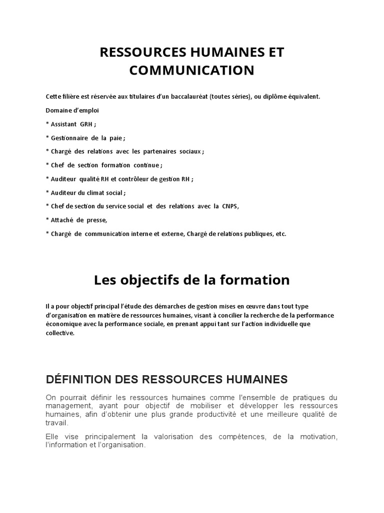Ressources Humaines et Communication | PDF | Gestion des ressources ...