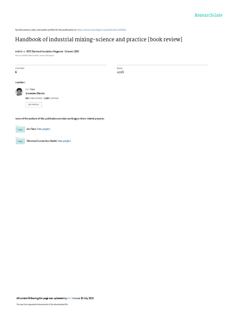 Handbook of Industrial MixingScience and Practice (Book Review) PDF