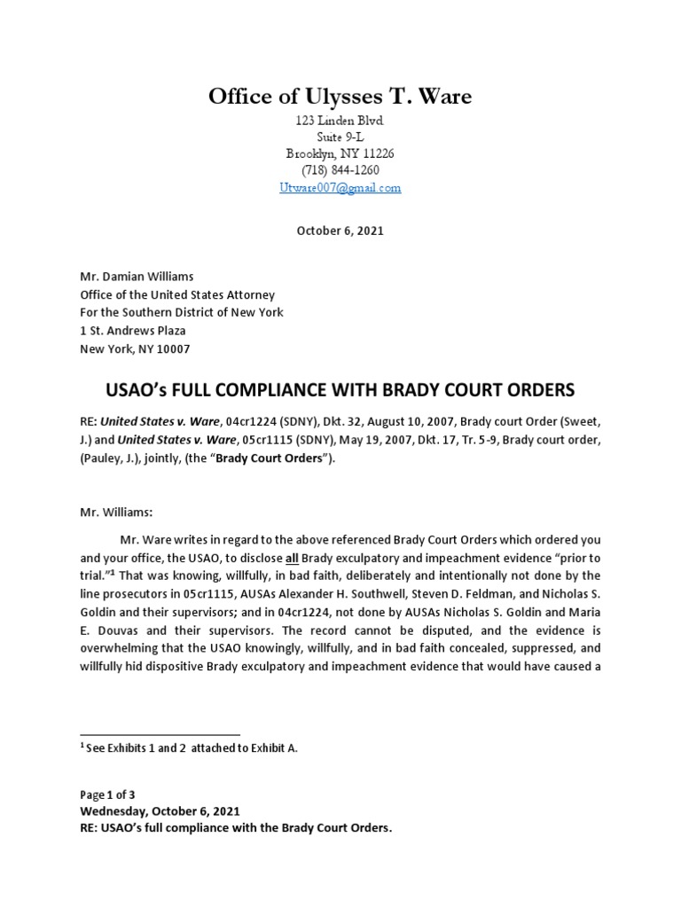 Compliance with Brady Court Orders | PDF | Prosecutor | Contempt Of Court