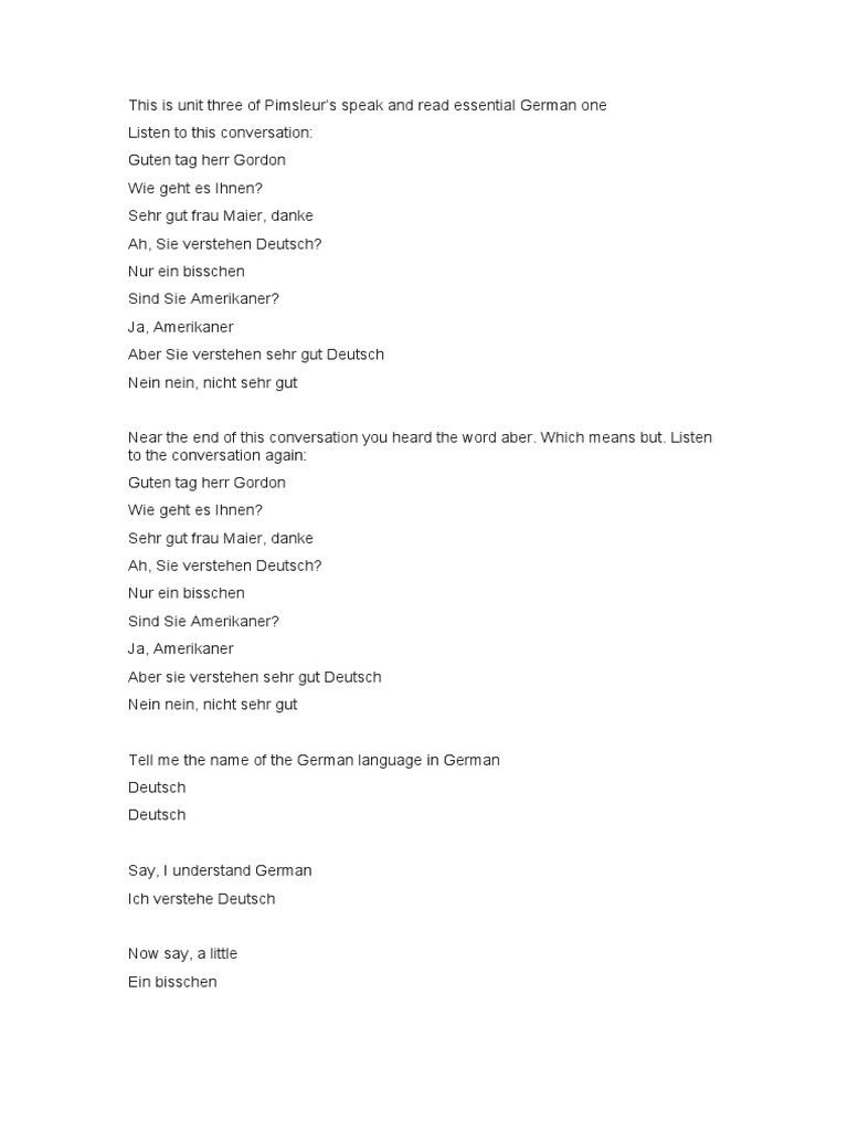 tr03 Pimsleur German I Transcripts | PDF