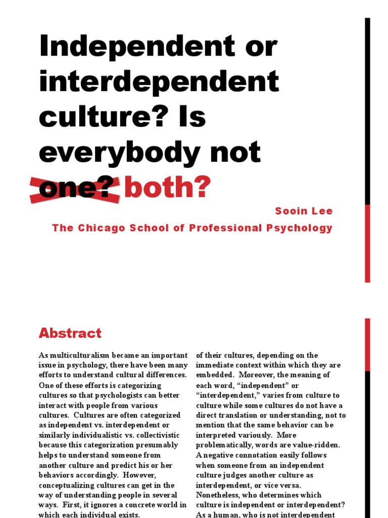 Independent or Interdependent Culture? Is Everybody Not Both? | PDF ...