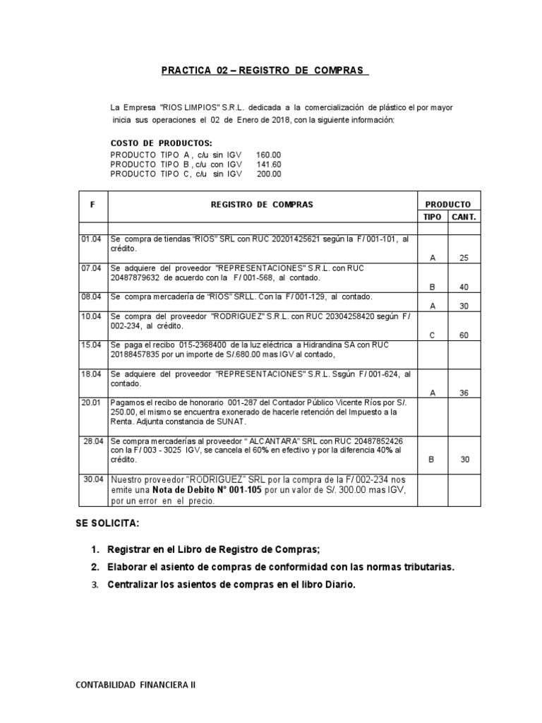 Practica 02 - Registro de Compras | PDF | Contabilidad | Economias