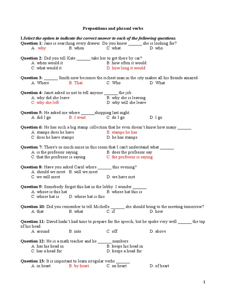 Prepositions and Phrasal Verbs Quiz | PDF | Anger | Question