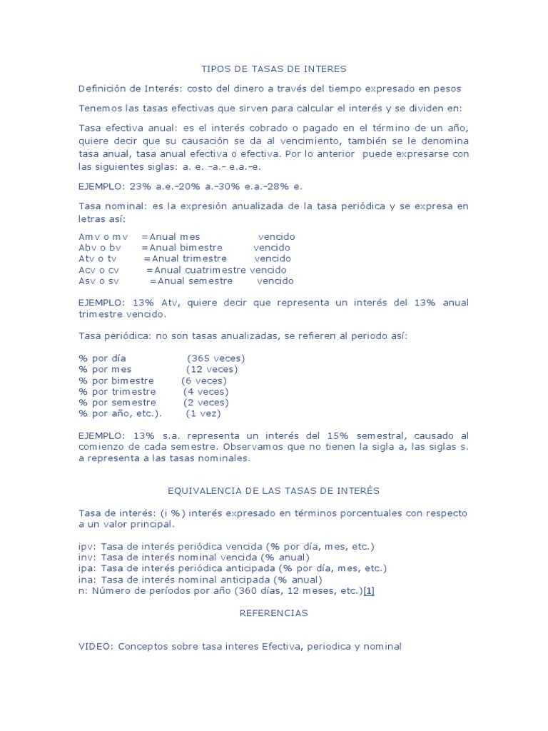 Tipos de Tasas de Interes | PDF | Finanzas y dinero