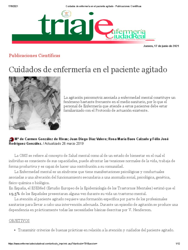 Cuidados de Enfermería en Pacientes Agitados | PDF | Trastorno mental ...
