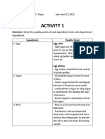 Activity 1: Direction: Write The Quality Points of Each Ingredient When Selecting Dessert