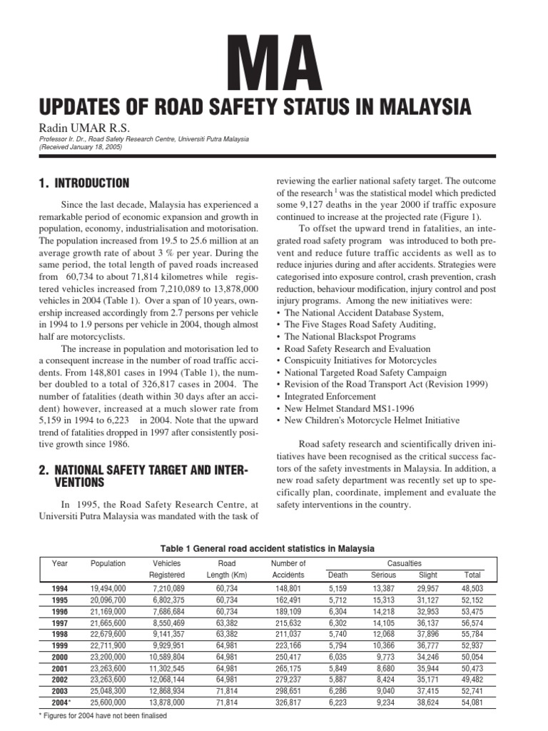 Updates of Road Safety Status in Malaysia | PDF | Traffic Collision ...