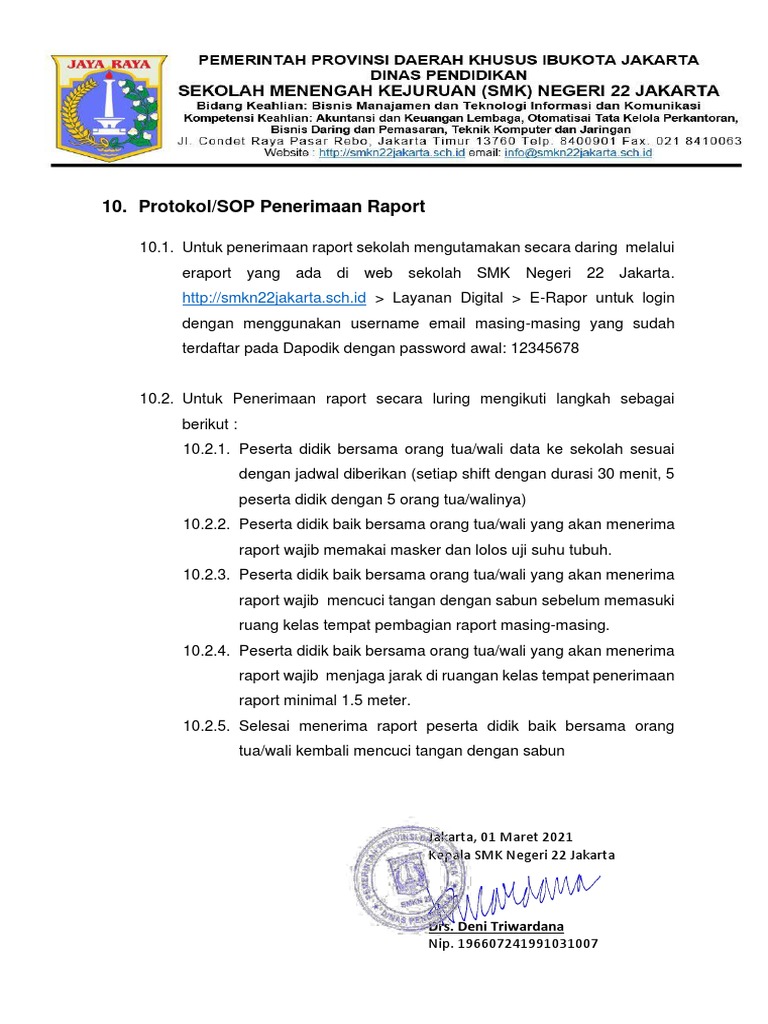 Protokol SOP Penerimaan Raport | PDF
