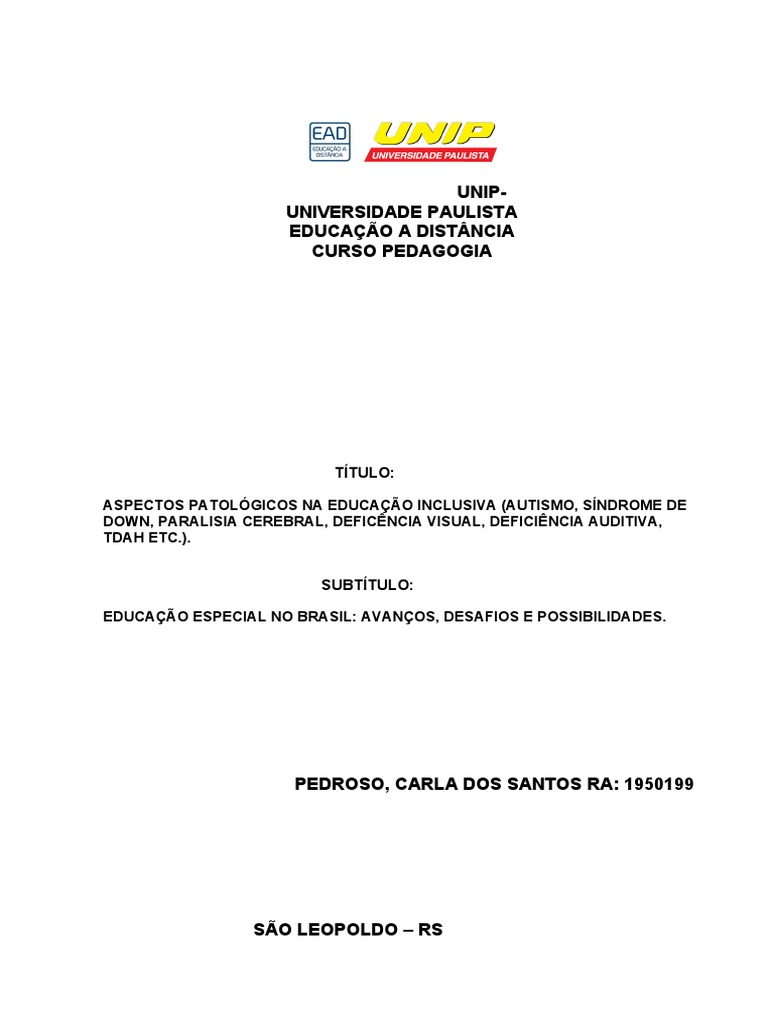 TCC Oficial Unip | PDF | Educação Especial | Inclusão (Educação)