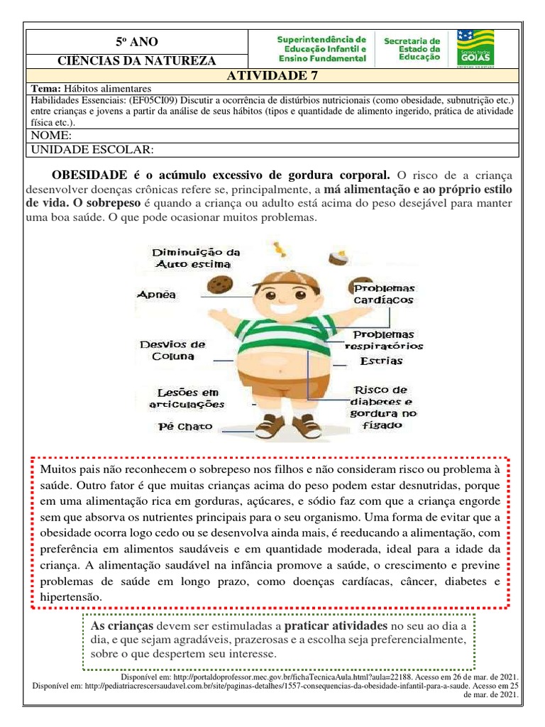 Atividade 7 Ciencias Da Natureza Tema Habitos Alimentares 5o Ano | PDF ...