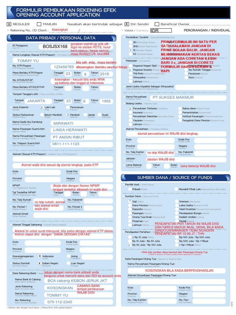 Contoh Pengisian Formulir Rekening Mandiri | PDF
