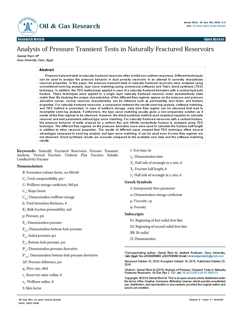 Analysis of Pressure Transient Tests in Naturally Fractured Reservoirs ...