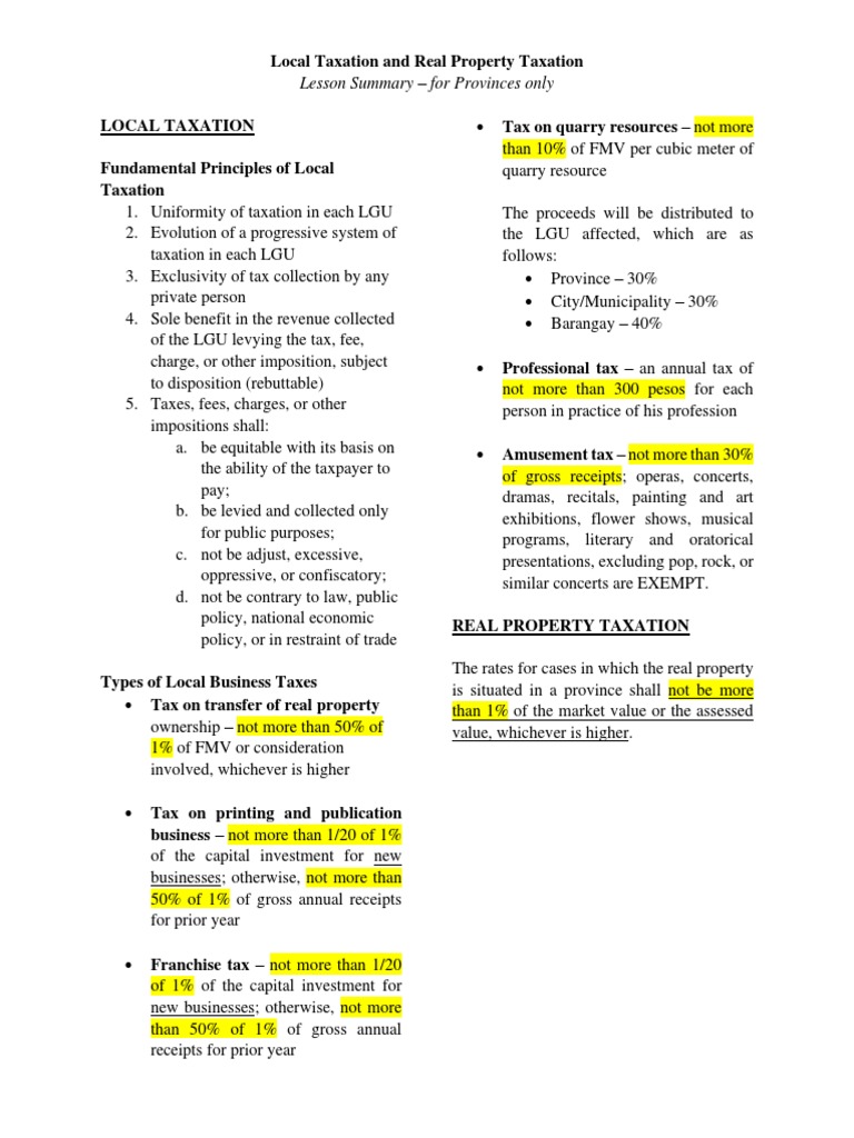 An Overview of Local Taxation and Real Property Taxation for Provinces ...