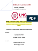 Formulación y Evaluación de Proyecto de Inversión para La Instalación de Una Planta Procesadora de Papas Pre