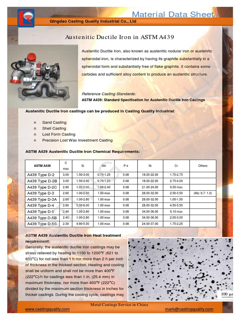 ASTM A439 D2 Austenitic Ductile Iron Guide | PDF | Casting | Casting ...