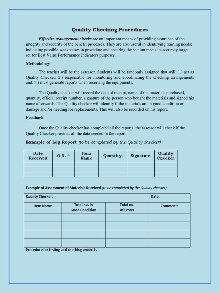 Quality Checking Procedures Overview | PDF