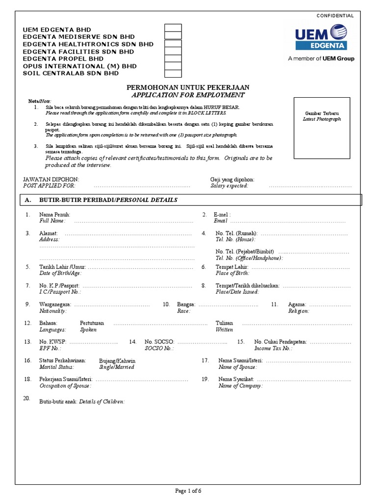 Application For Employment Form | PDF