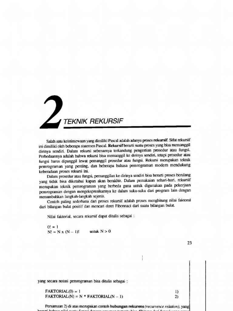 Teknik Rekursif dalam Pemrograman Pascal | PDF | Metode & Bahan Ajar