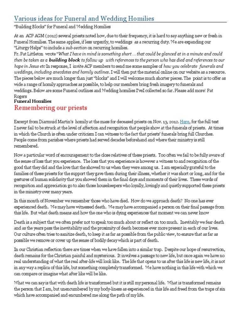Various Ideas For Funeral and Wedding Homilies PDF Jesus Baptism