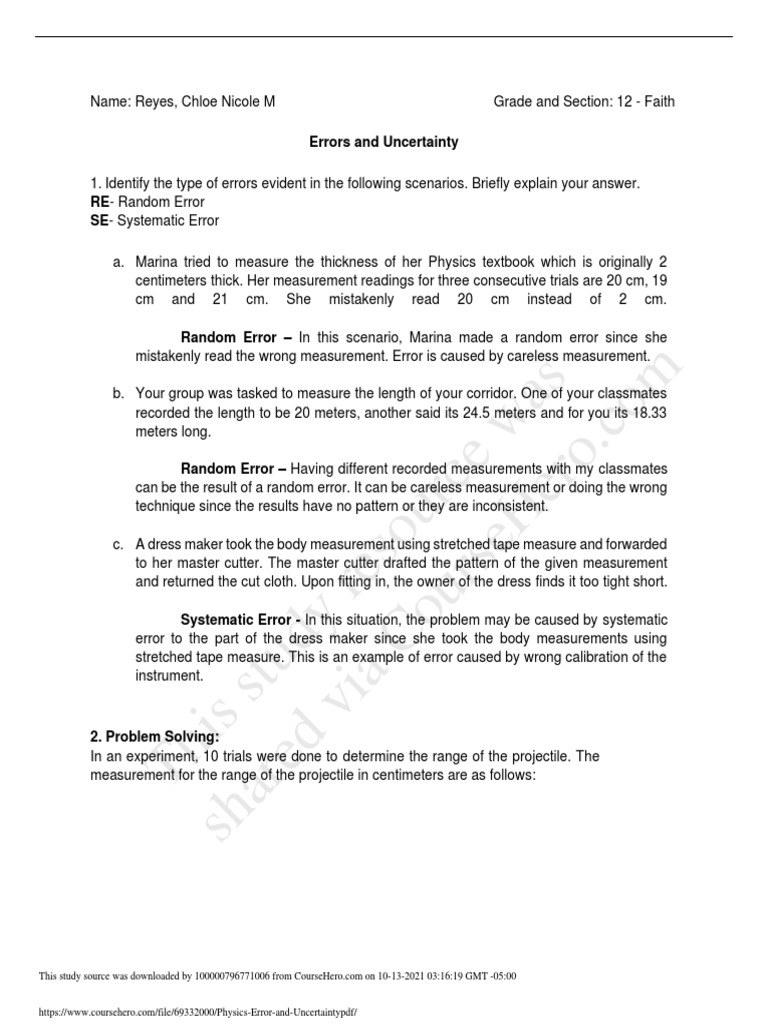 Errors and Uncertainty in Physics | PDF | Observational Error | Measurement