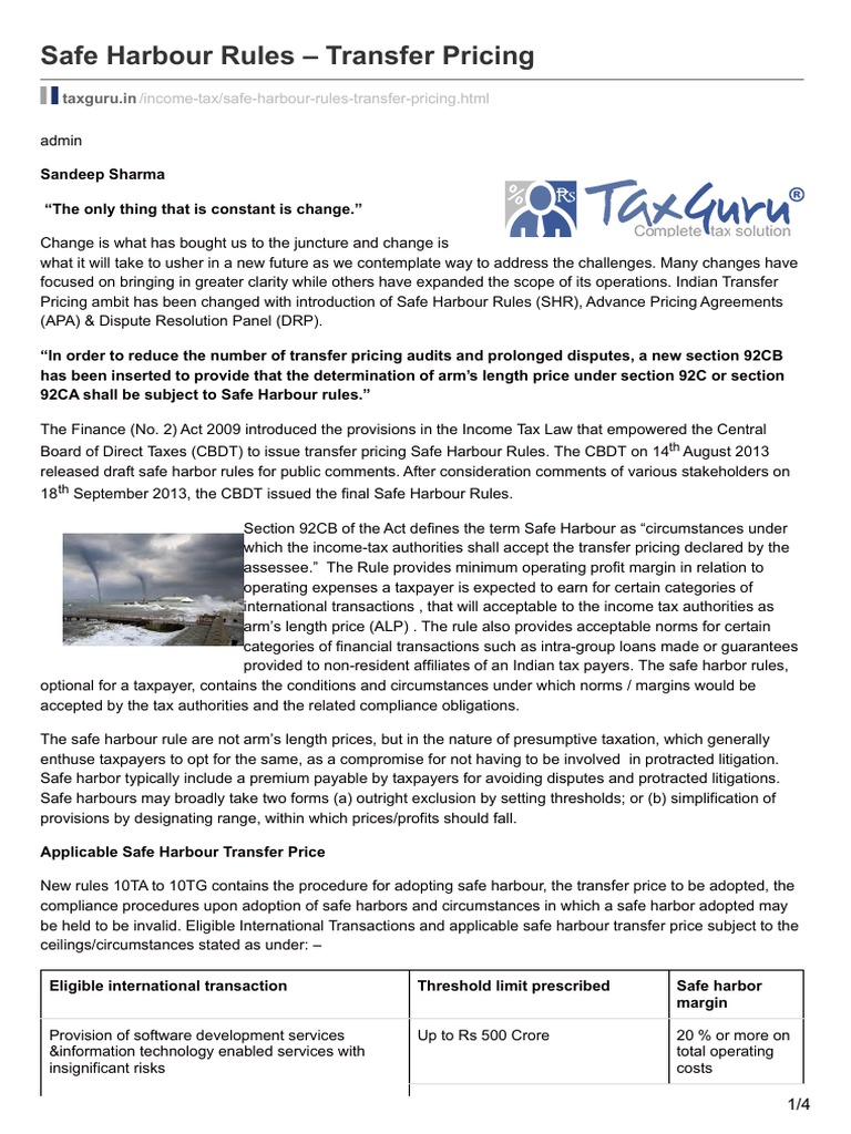 Taxguru InSafe Harbour Rules Transfer Pricing PDF Taxes Double