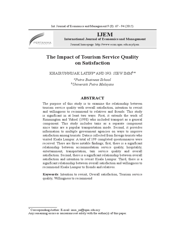 Tourism Service Quality and Satisfaction | PDF | Tourism | Taxicab