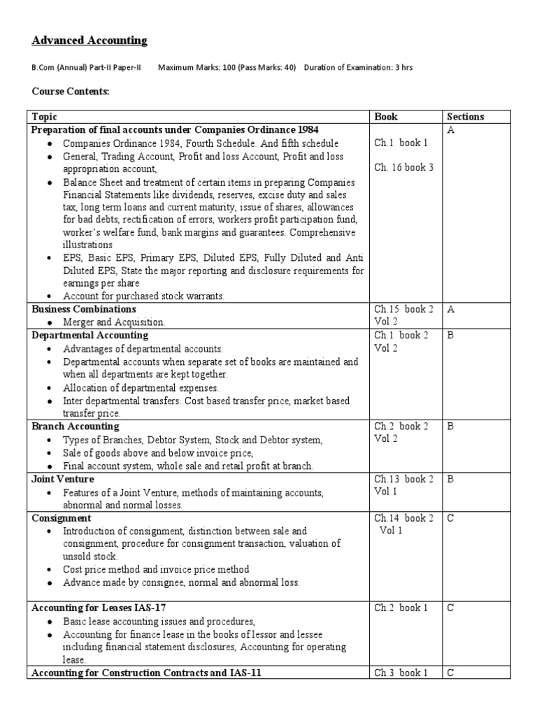 Advanced Accounting Course Overview | PDF