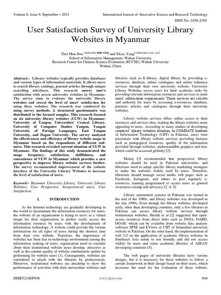 User Satisfaction of Myanmar Library Websites | PDF | Libraries ...