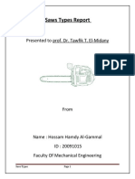 Saws Types Report: Presented To Prof. Dr. Tawfik T. El-Midany