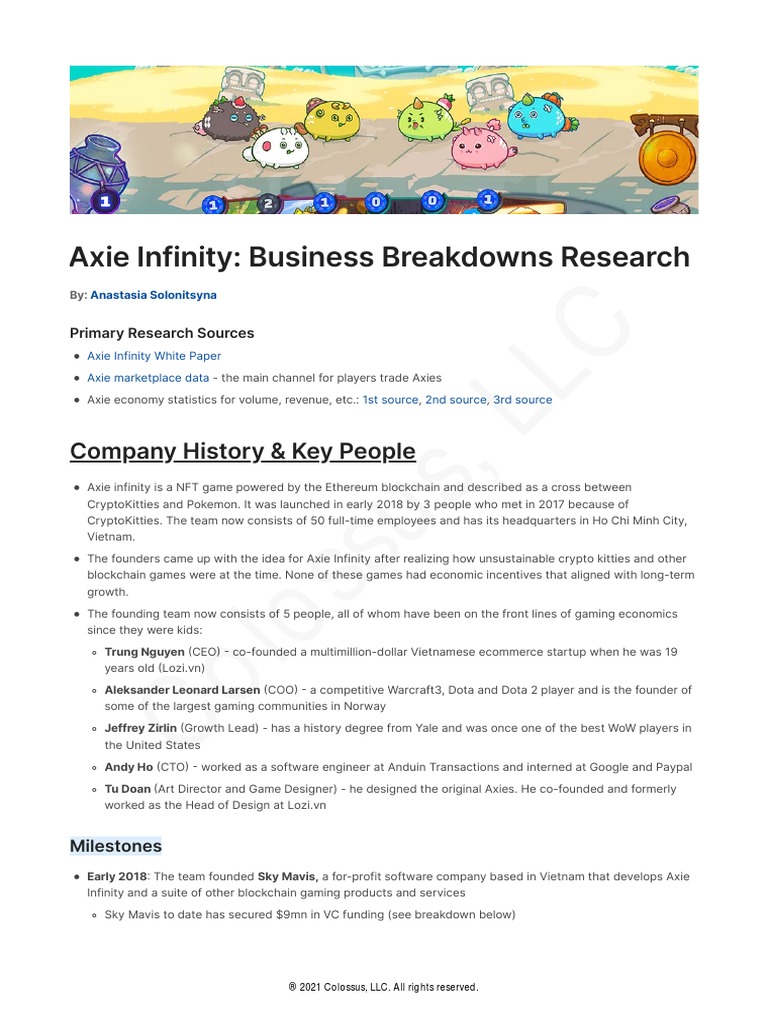 Axie Infinity: Business Breakdowns Research: Company History & Key People |  PDF | Cryptocurrency | Economies