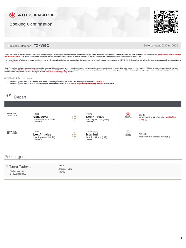 Air Canada Ticket PDF Baggage Dangerous Goods