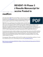 Complete PREVENT 19 Phase 3 Clinical Trial Results Manuscript For COVID 19 Vaccine Posted To Medrxiv