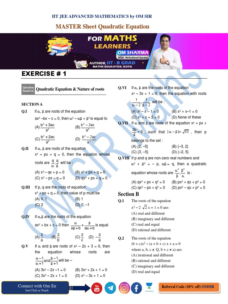 Master Sheet: Quadratic Equations | PDF | Quadratic Equation | Zero Of ...