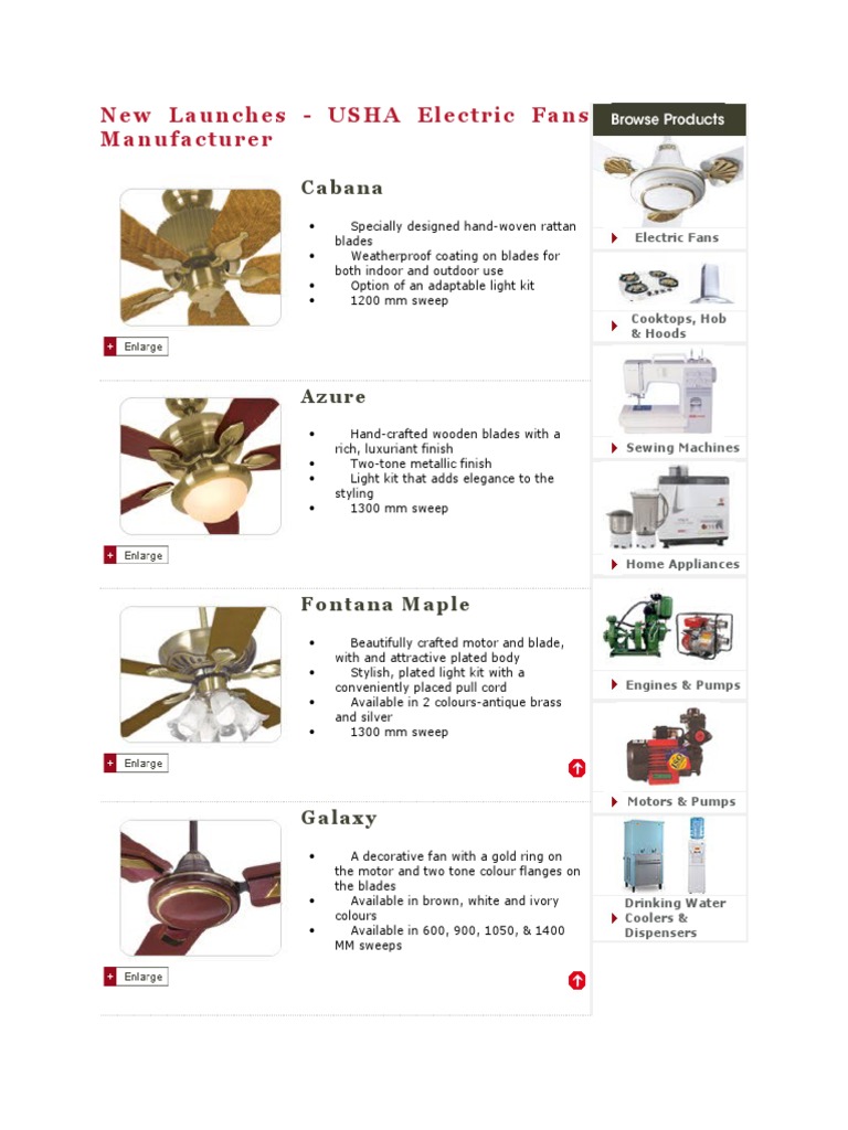 New Launches of Usha Fans | PDF | Business | Electric Power