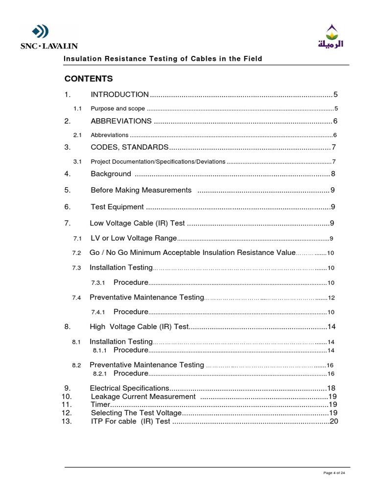 Insulation Resistance Testing of Cables in The Field-Rev-01 | PDF