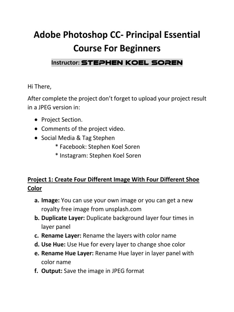 Adobe Photoshop CC-Principal Essential Course For Beginners | PDF ...