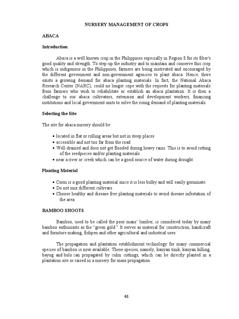 Abaca and Bamboo Nursery Management | PDF | Seed | Grafting